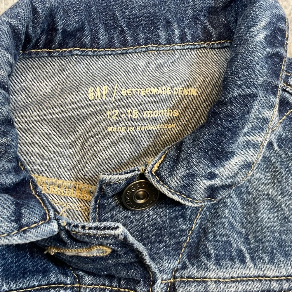 Gap Denim Trucker Jacket Kids 12-18 Months Blue Excellent Cotton Cropped Wash